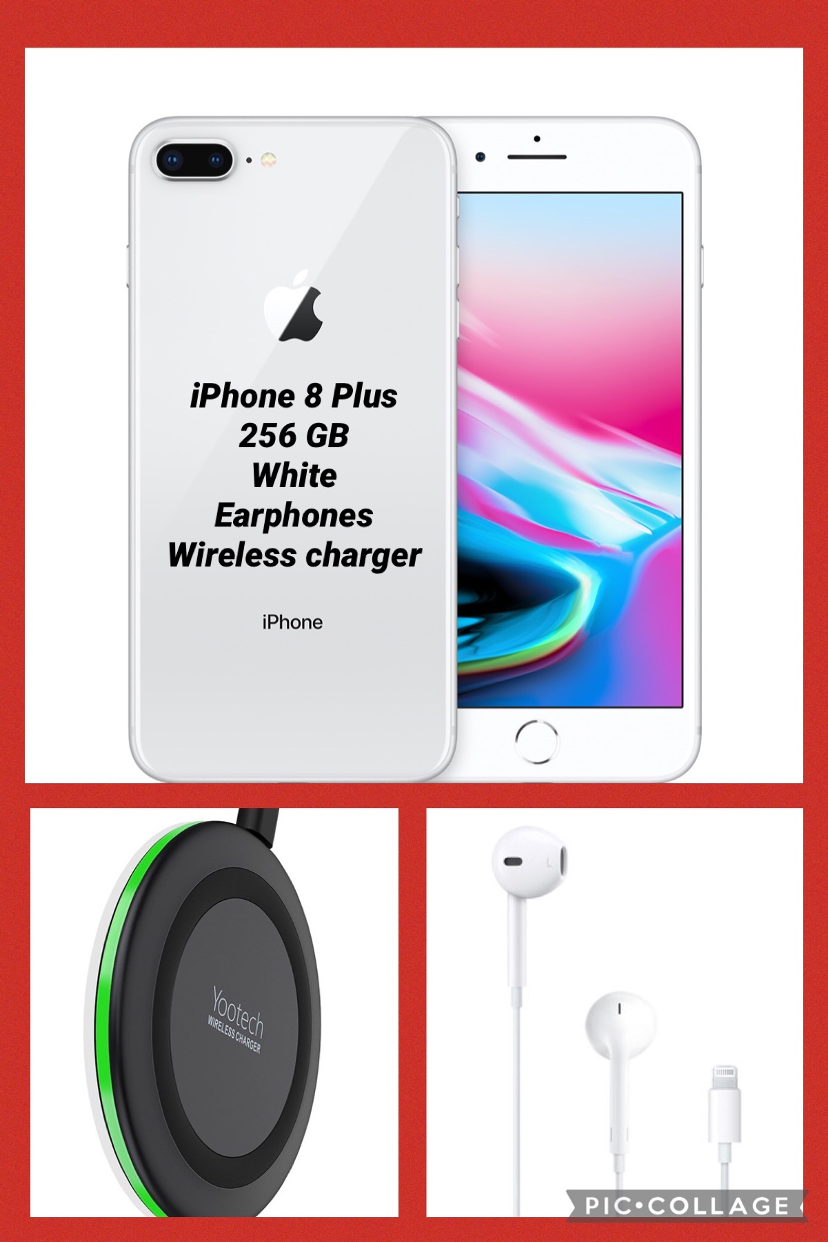 iPhone 8 Plus white 256gb comes with earphones and wireless charger 